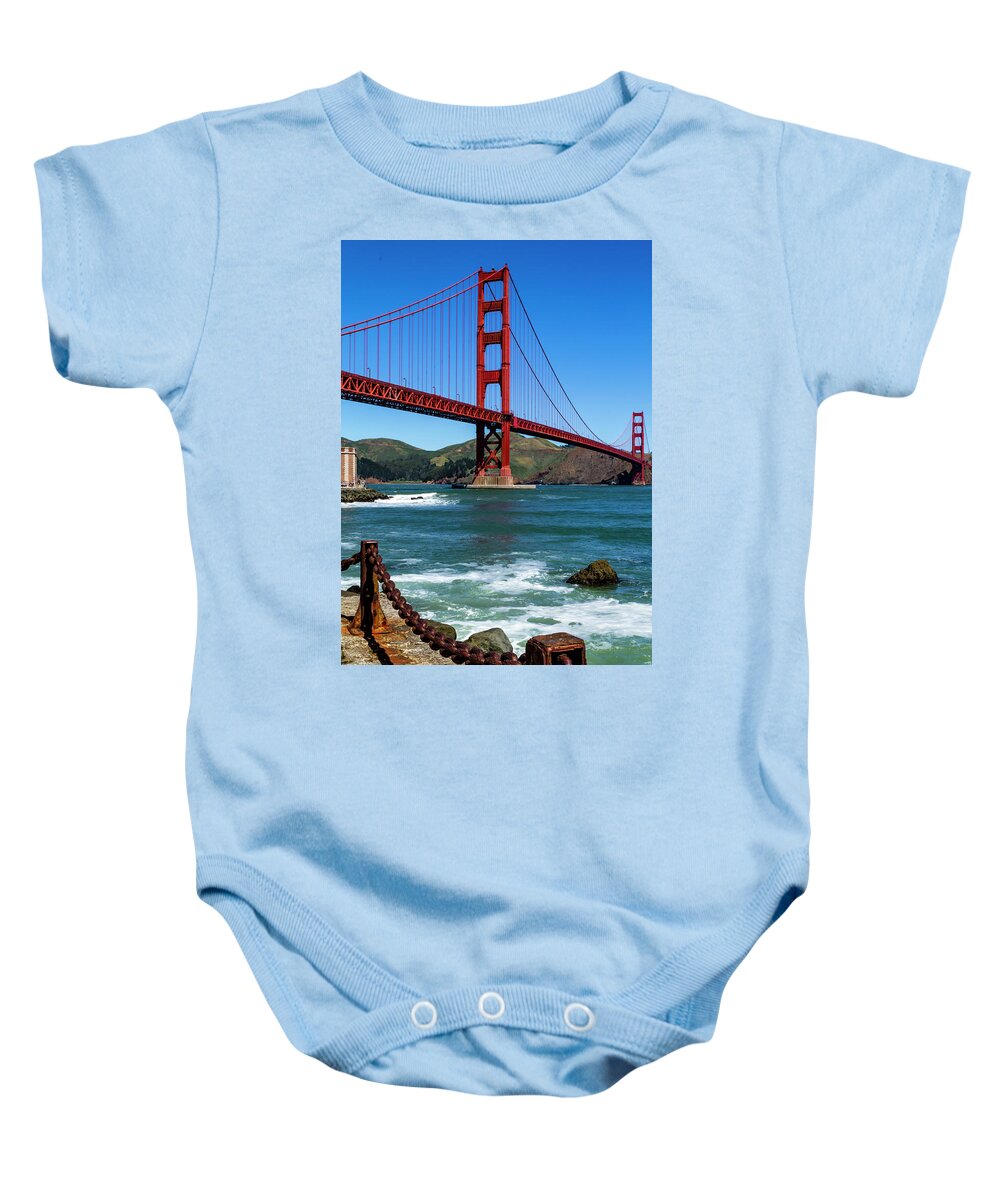 California Baby Onesie featuring the photograph Golden Gate Bridge from Fort Point by Teri Virbickis