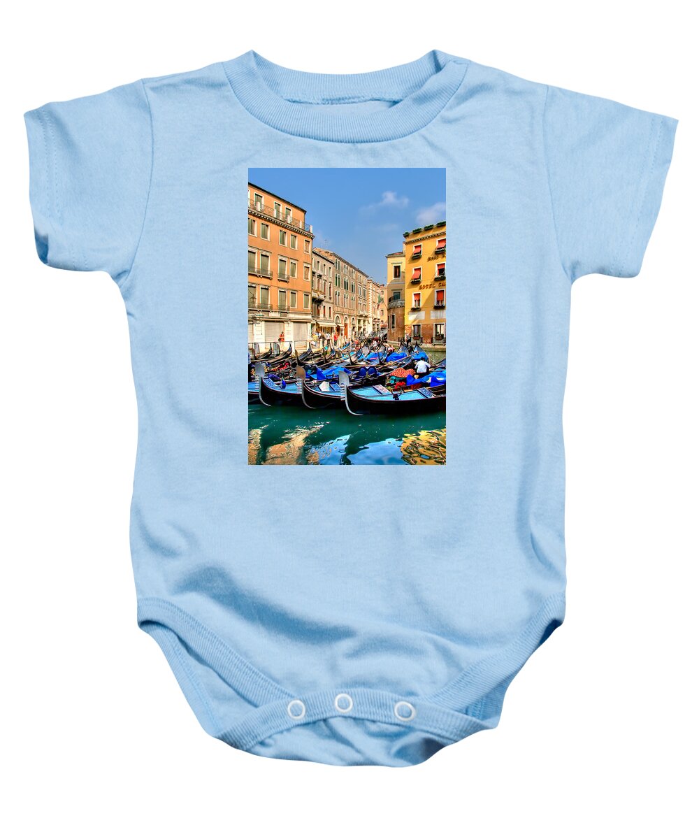 Italy Baby Onesie featuring the photograph Gondolas in the Square by Peter Tellone