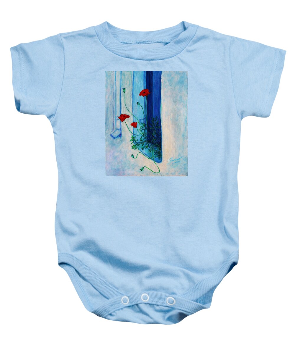  Baby Onesie featuring the painting Greek Poppies by Xueling Zou