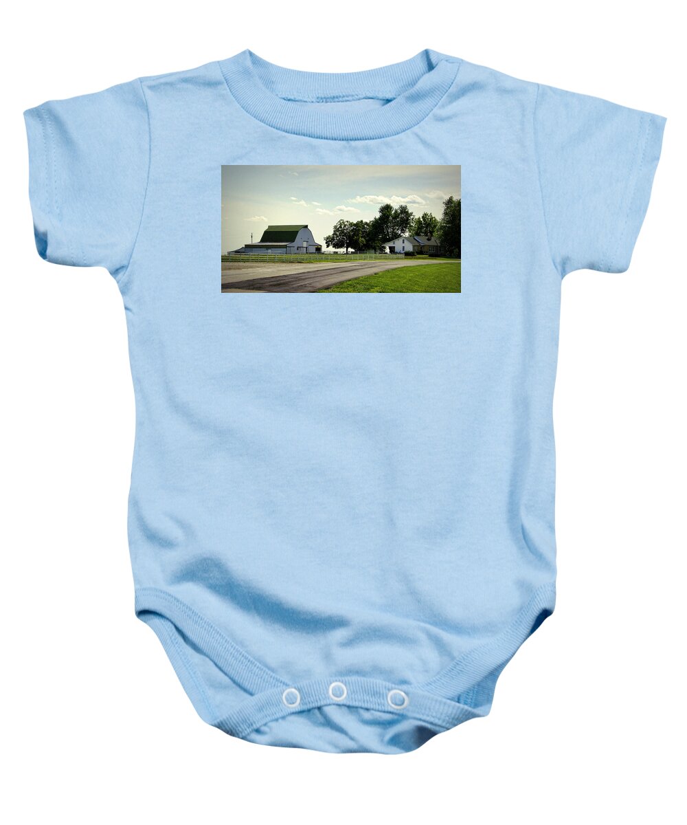 Farm Baby Onesie featuring the photograph Green and White Farm by Cricket Hackmann