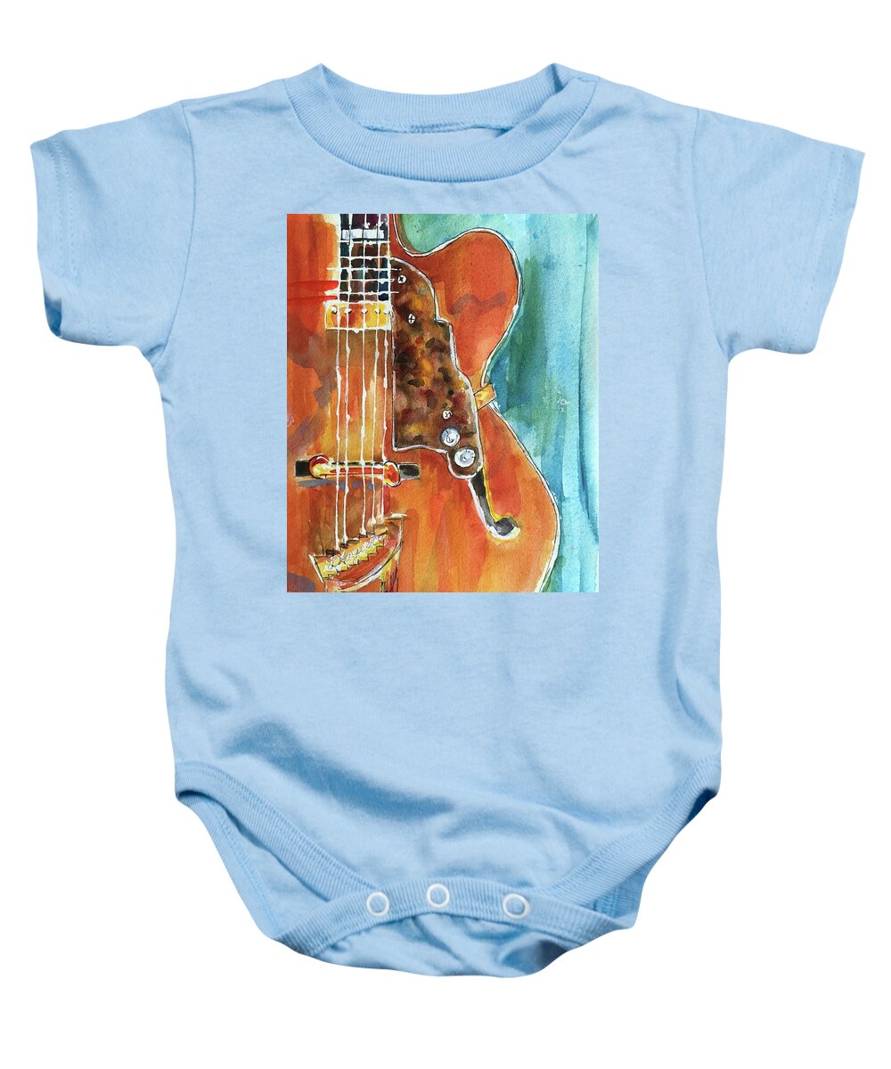 Guitar Baby Onesie featuring the painting Gibson Guitar by Bonny Butler