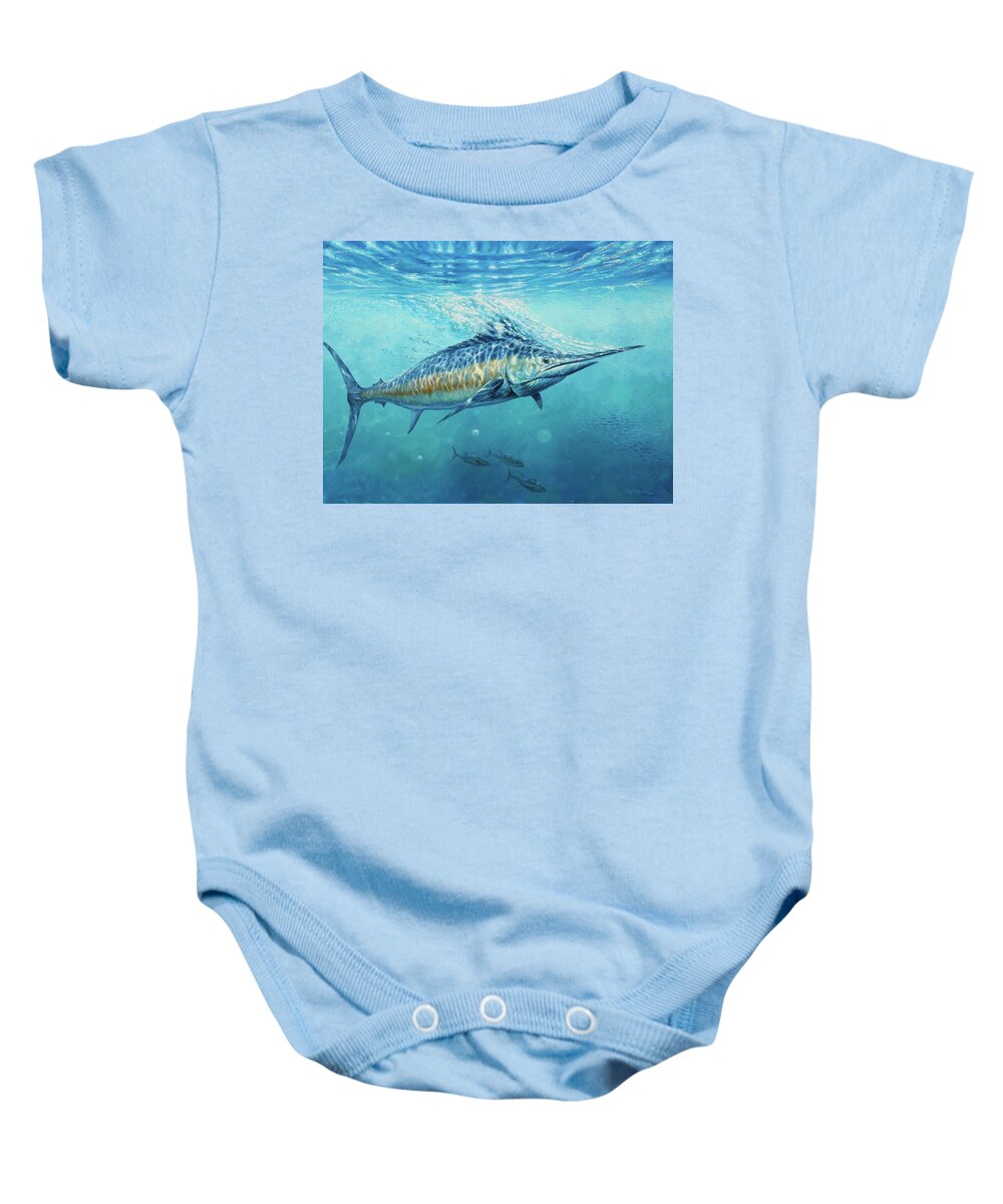 Blue Marlin Paintings Baby Onesie featuring the painting Gulf Stream by Guy Crittenden