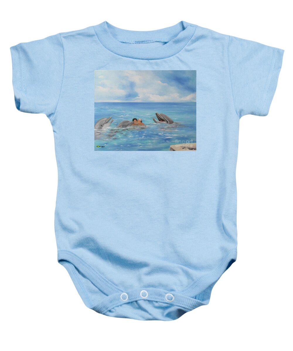 Jamaica Art Baby Onesie featuring the painting Happy Moments by Kenneth Harris