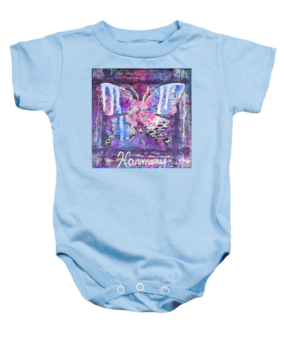 Crisman Baby Onesie featuring the painting Harmony Butterfly by Lisa Crisman