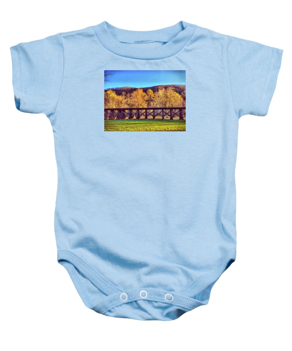 Train Tracks Baby Onesie featuring the photograph Harpers Ferry Train Tracks by Chris Montcalmo