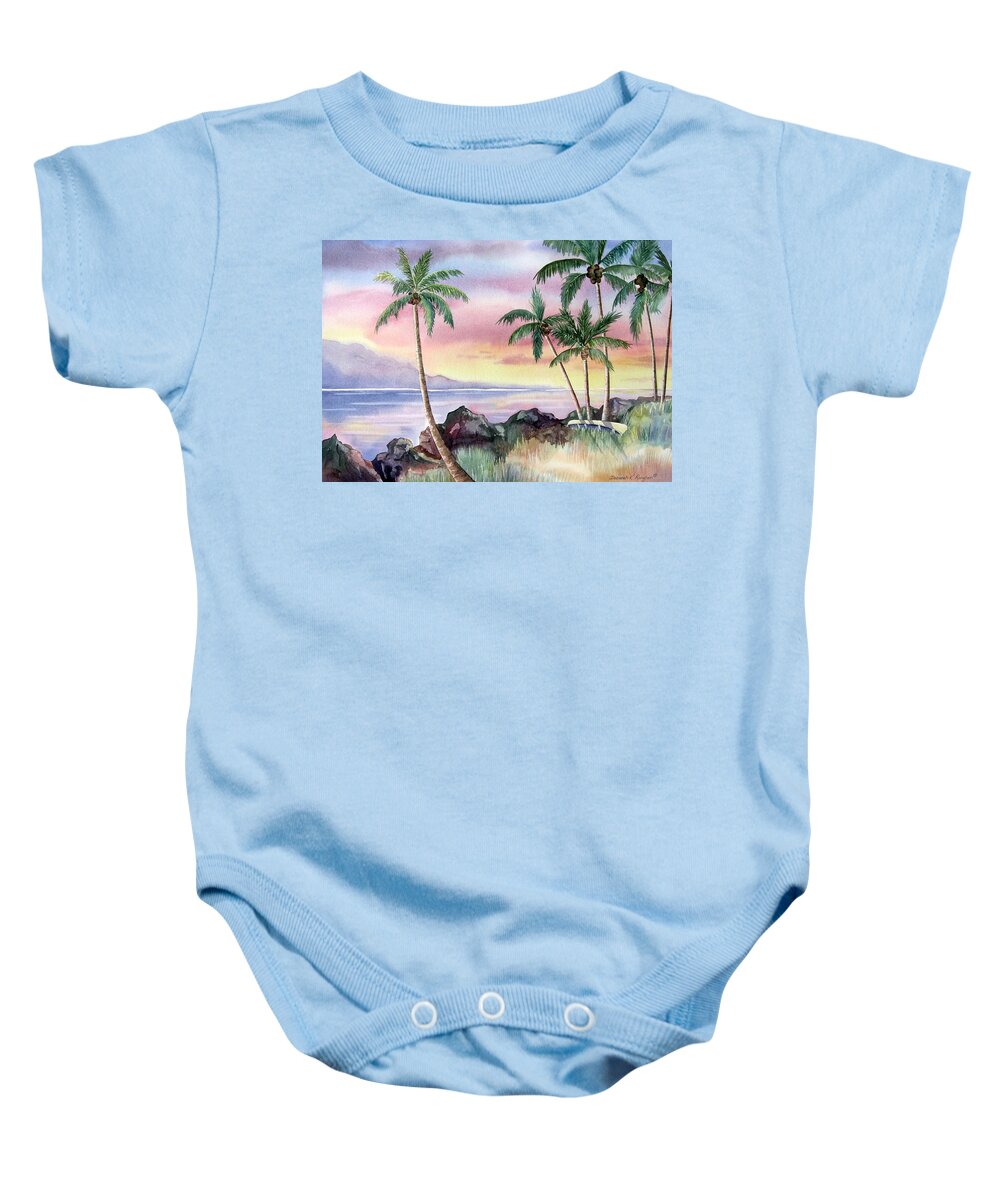 Hawaii Baby Onesie featuring the painting Hawaiian Sunset by Deborah Ronglien