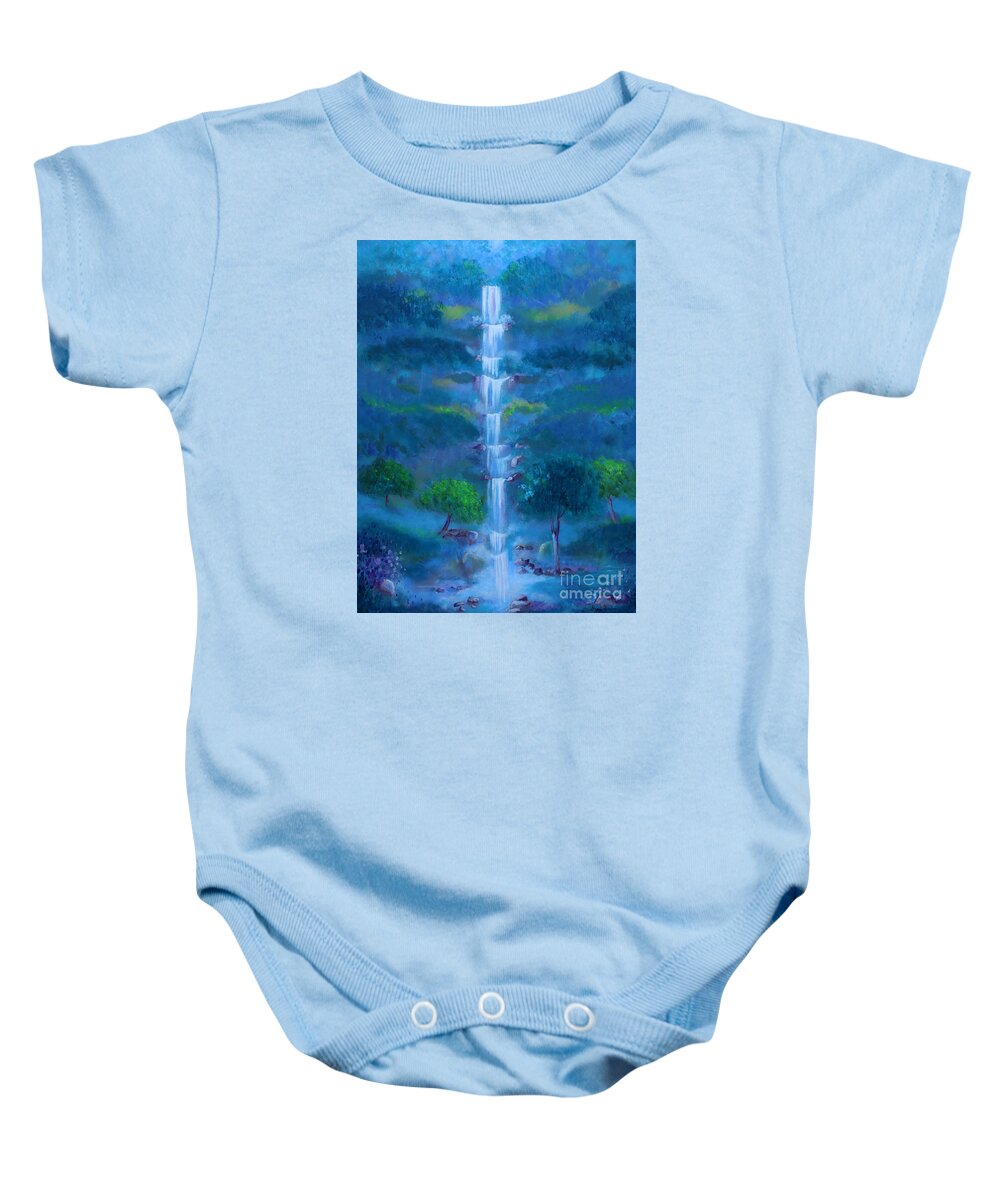 Landscape Baby Onesie featuring the painting Heavenly Falls by Stacey Zimmerman