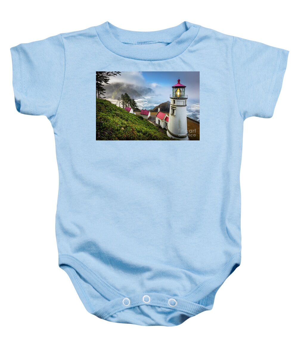 America Baby Onesie featuring the photograph Heceta Fog by Inge Johnsson