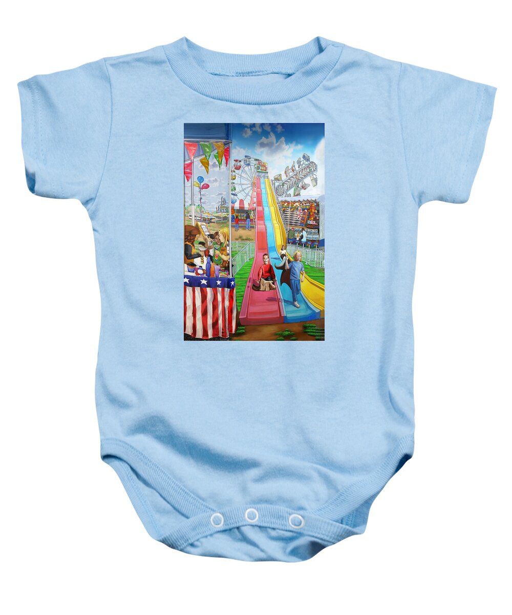 Long Island Baby Onesie featuring the painting Hecksher Park Fair by Bonnie Siracusa
