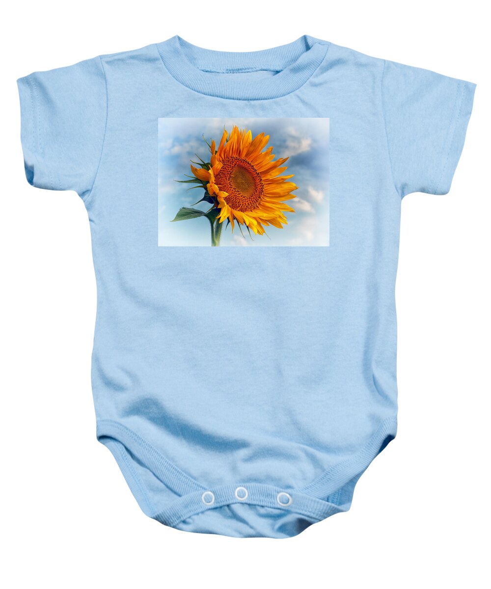 Sunflower Baby Onesie featuring the photograph Helianthus annuus Greeting the Sun by Bill Swartwout
