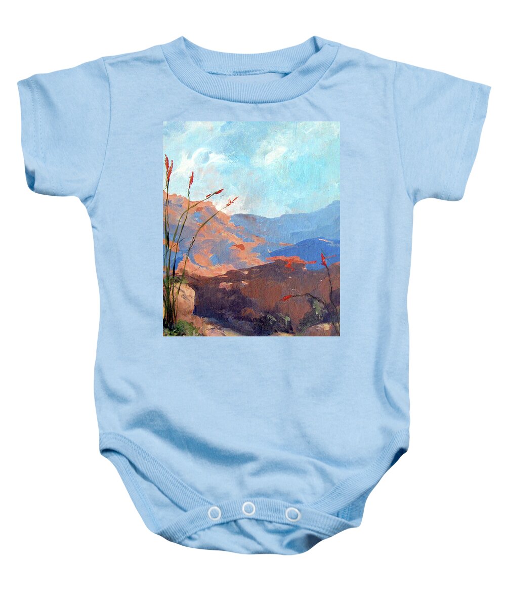 Framed Desert Scape Baby Onesie featuring the painting Hiking the Santa Rosa Mountains by Maria Hunt