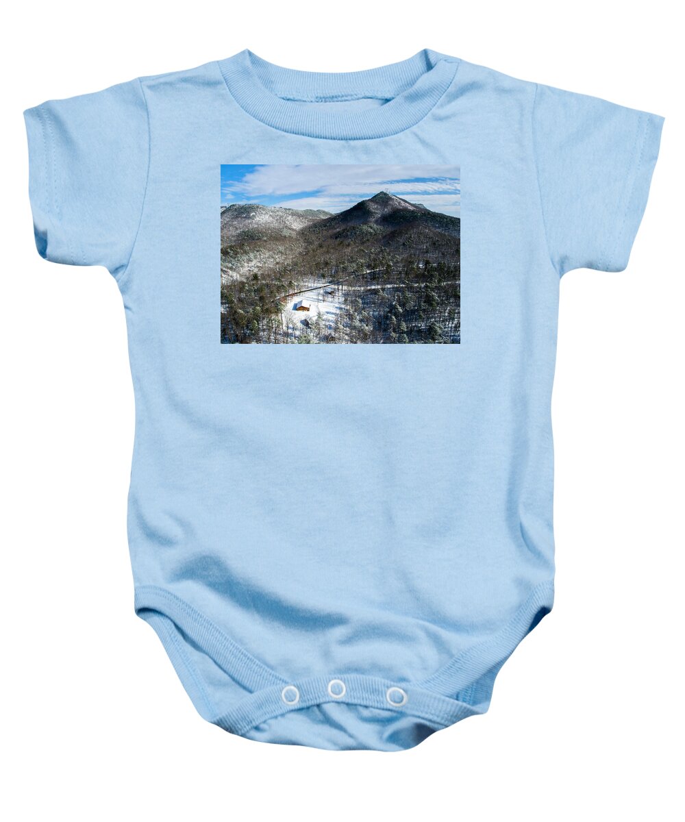 Lake Baby Onesie featuring the photograph House in the Mountains by Star City SkyCams