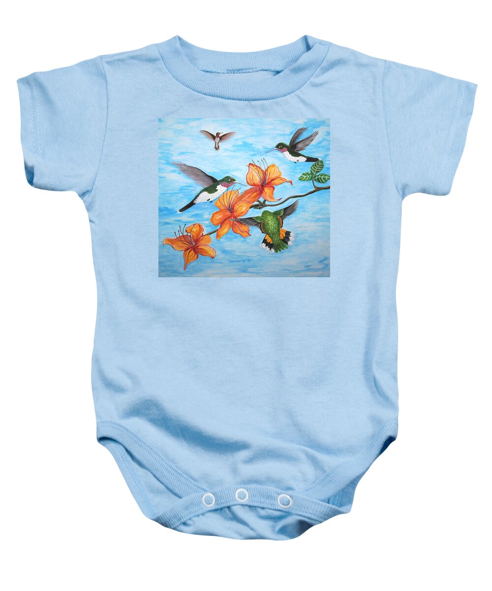 Nature Baby Onesie featuring the painting Hummingbirds by Vallee Johnson