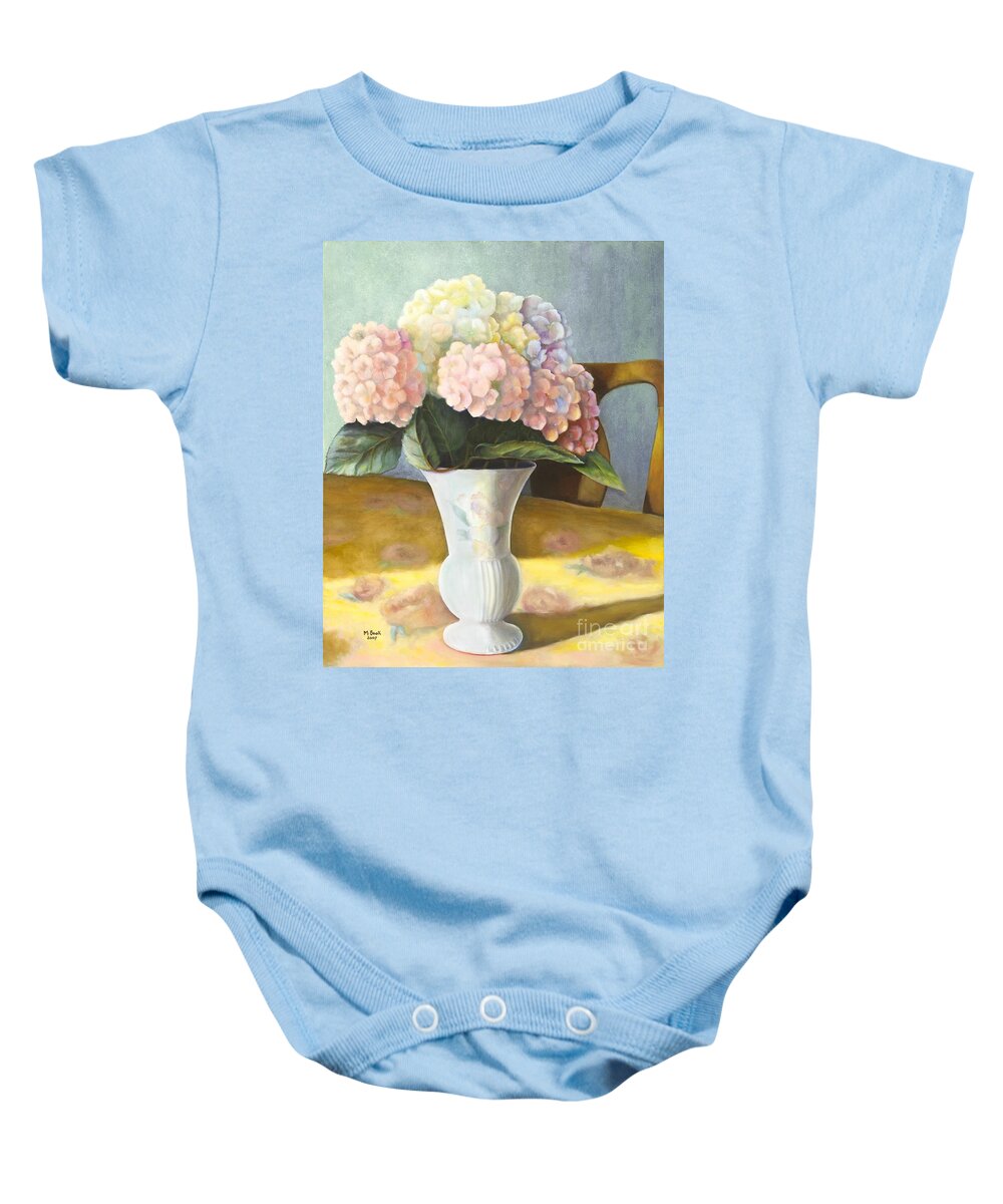 Still Life Baby Onesie featuring the painting Hydrangeas by Marlene Book