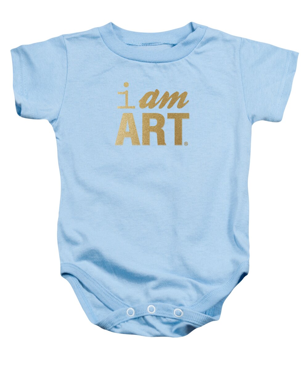 I Am Art Baby Onesie featuring the mixed media I Am Art- Gold by Linda Woods