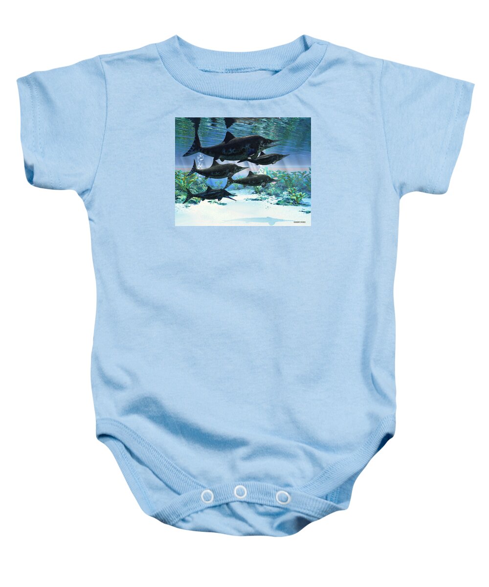 Icthyosaur Baby Onesie featuring the painting Ichthyosaur by Corey Ford