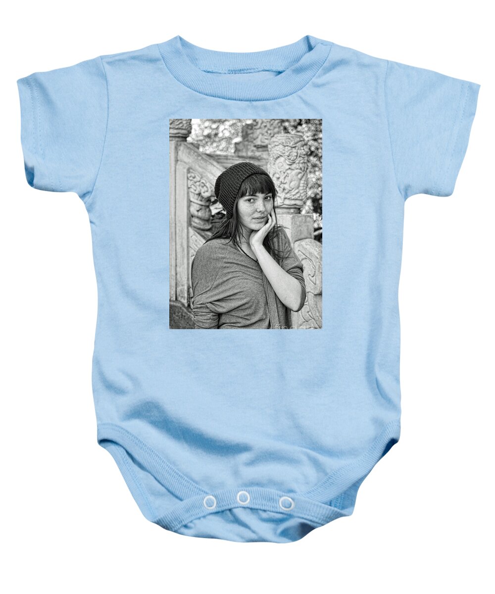 Freckle Face Baby Onesie featuring the photograph Innocent Freckle Faced Beauty by Jim Fitzpatrick