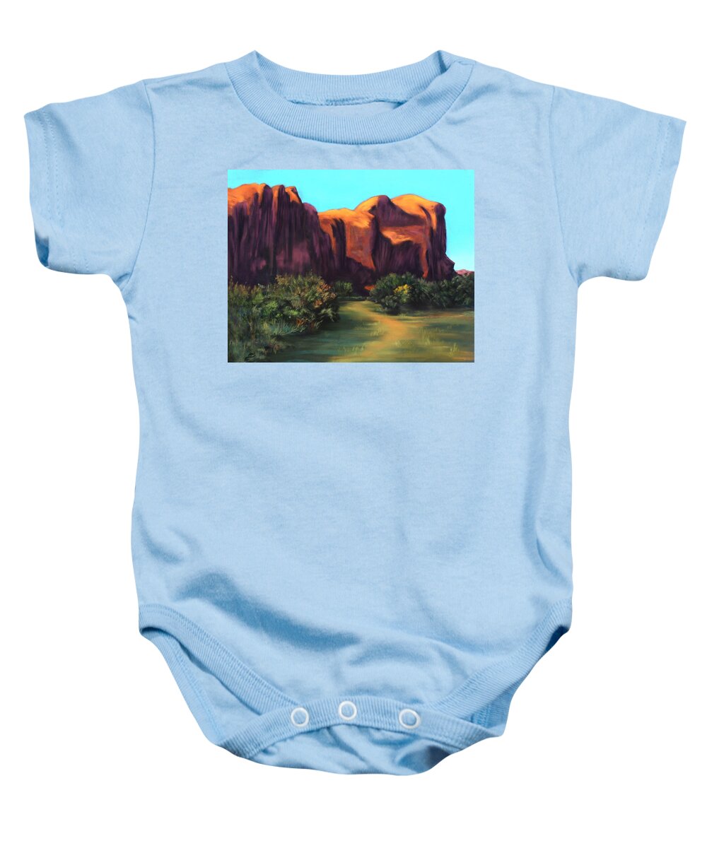 Landscape Baby Onesie featuring the painting Into the Mystic by Sandi Snead