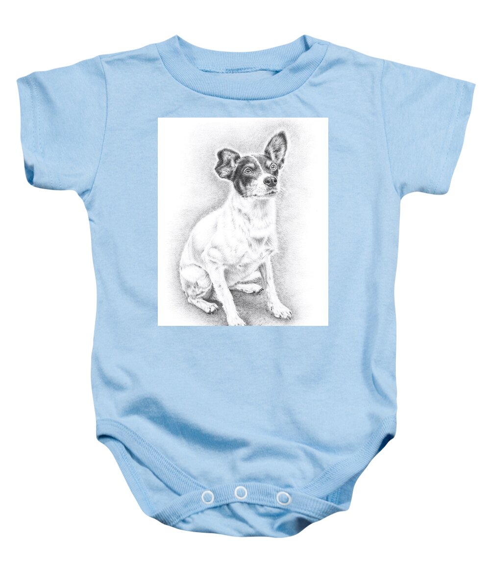Pencil Drawing Baby Onesie featuring the drawing Jack Russell by Casey 'Remrov' Vormer