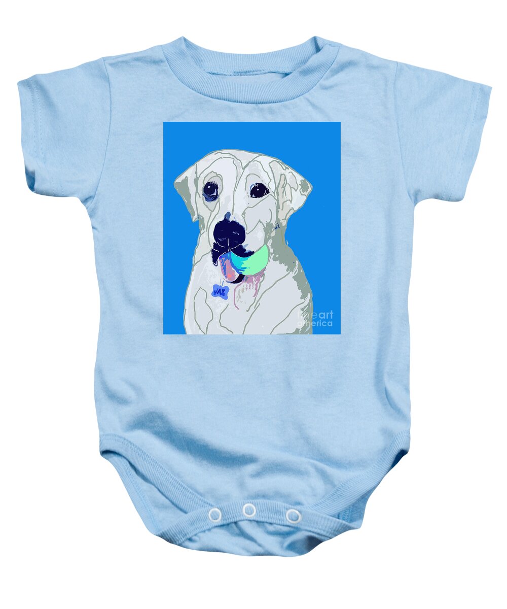 Labrador Baby Onesie featuring the digital art Jax With Ball in Blue by Ania M Milo