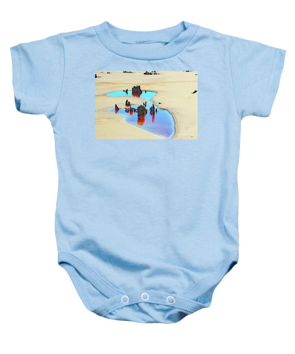 Nature Baby Onesie featuring the photograph Jekyll Driftwood Beach Puddle by DB Hayes