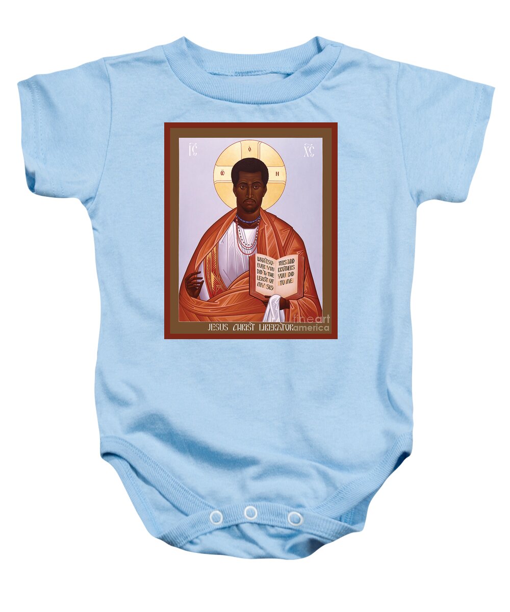 Jesus Christ: Liberator Baby Onesie featuring the painting Jesus Christ - Liberator - RLJCL by Br Robert Lentz OFM