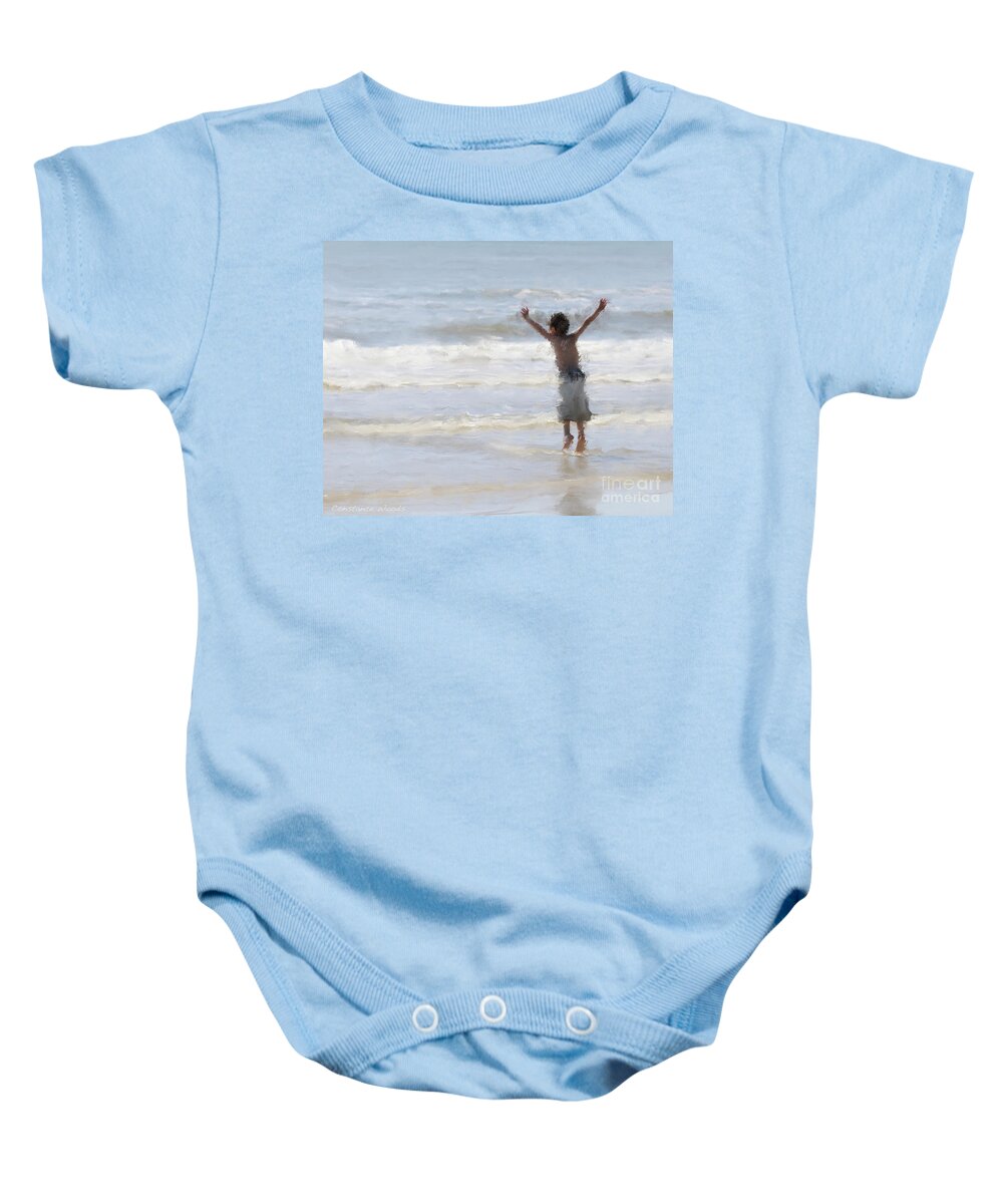 Little Boy Baby Onesie featuring the painting Joyful Jumping In The Ocean by Constance Woods