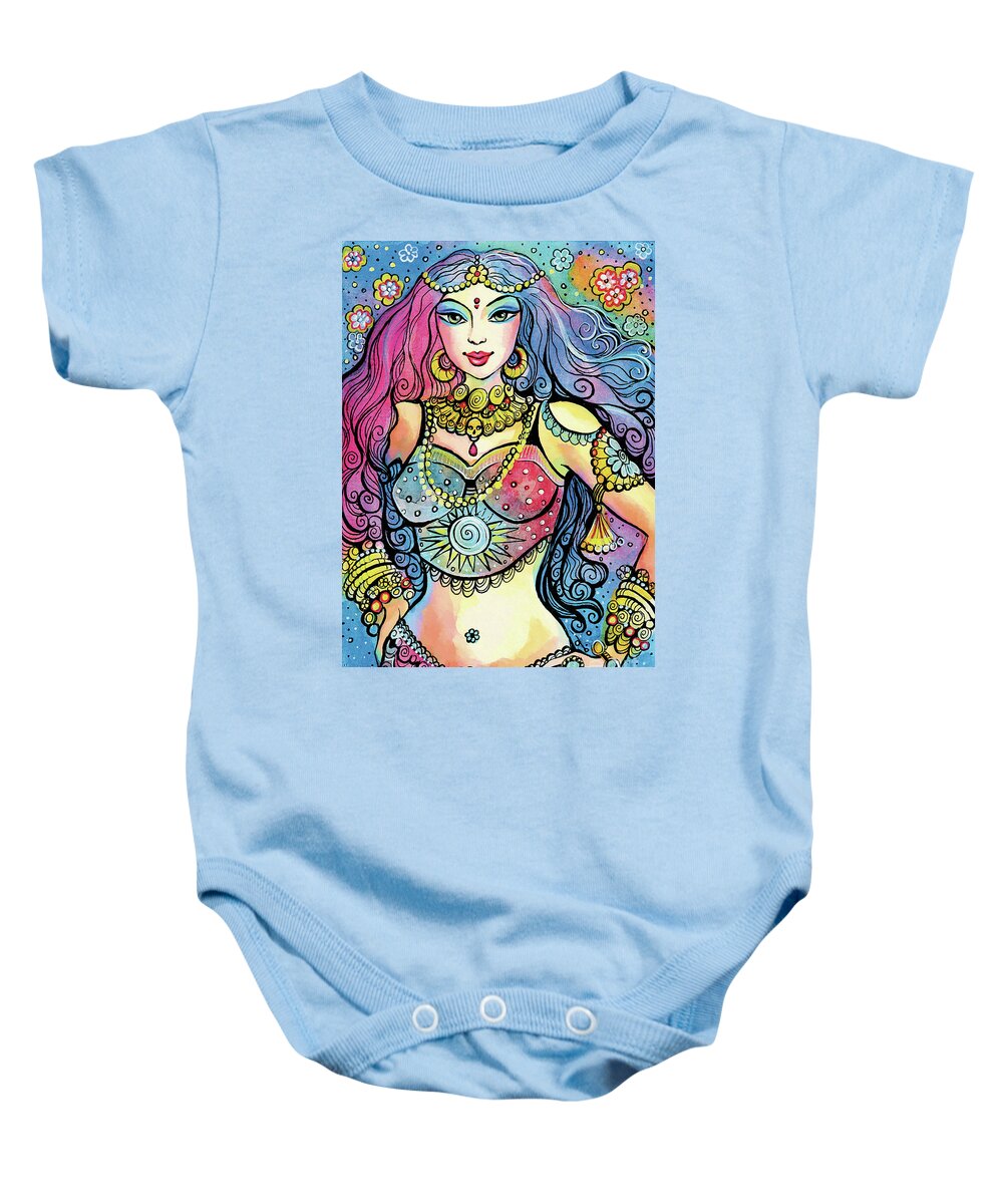 Indian Goddess Baby Onesie featuring the painting Kali by Eva Campbell