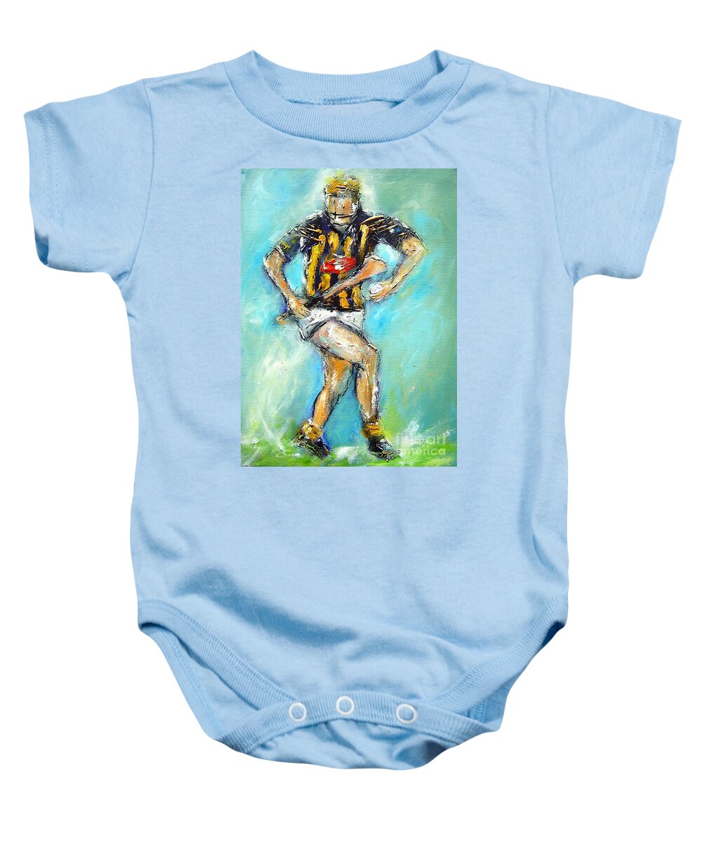 Kilkenny Baby Onesie featuring the painting Kilkenny hurling star by Mary Cahalan Lee - aka PIXI
