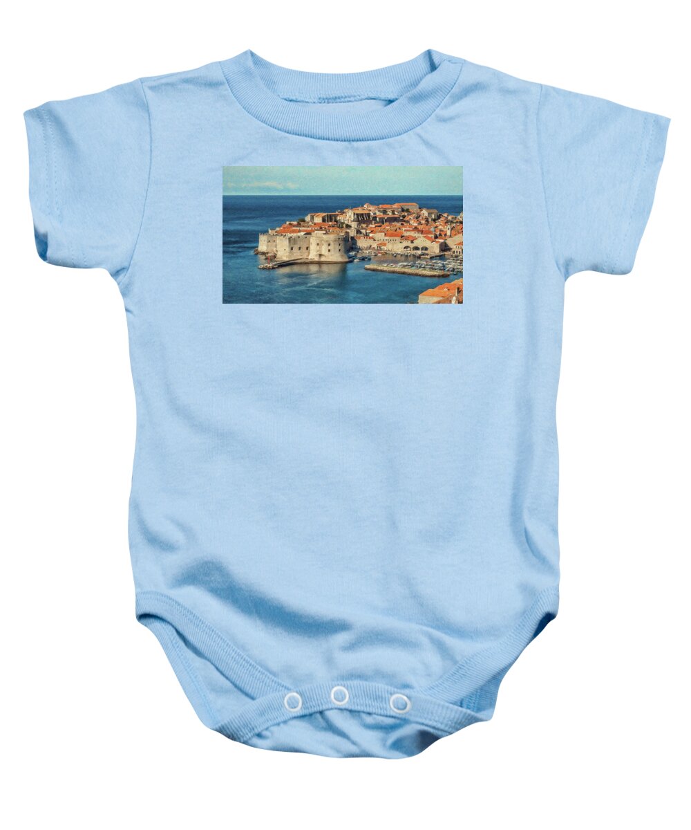 Landscape Baby Onesie featuring the painting Kings Landing Dubrovnik Croatia - DWP512798 by Dean Wittle