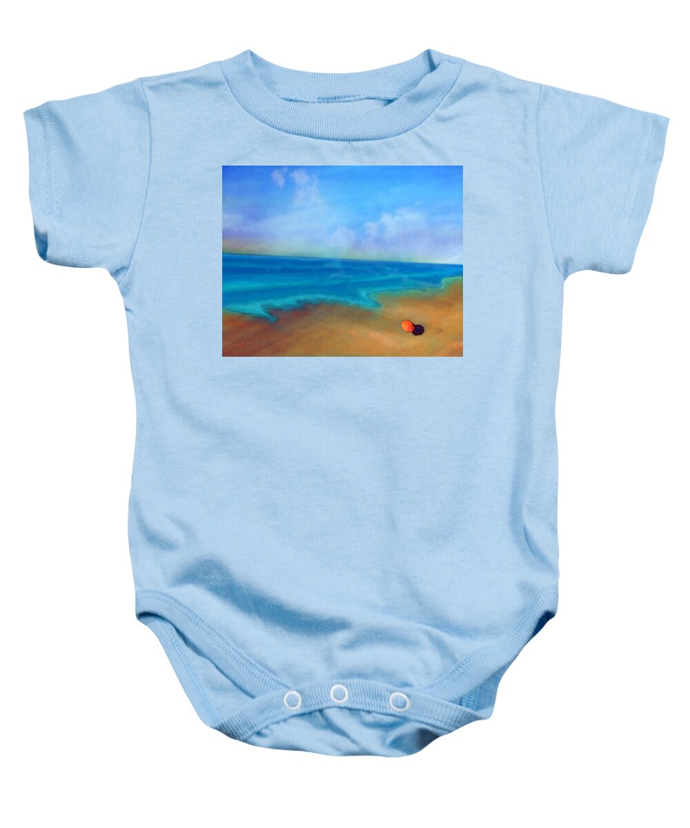 Beach Baby Onesie featuring the painting Land's End by Amy Shaw