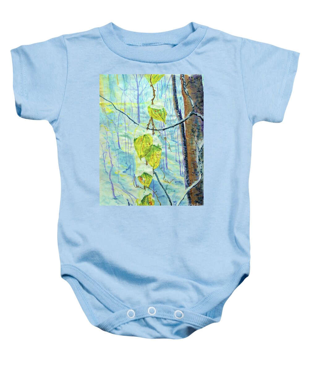 Winter Baby Onesie featuring the painting Last of the Leaves by Nicole Angell