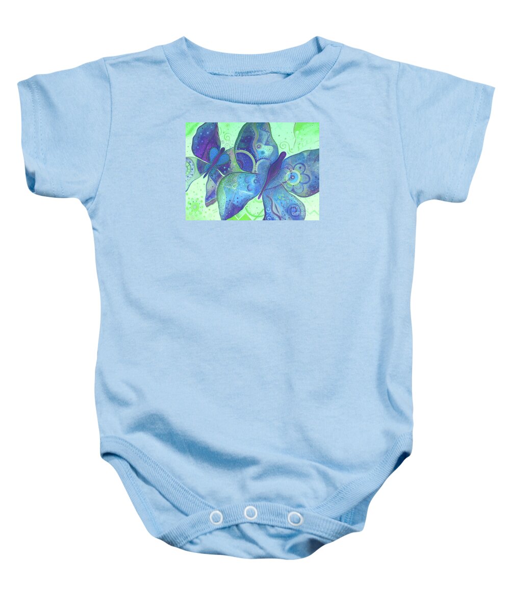 Butterflies Baby Onesie featuring the painting Lighthearted In Blue by Helena Tiainen