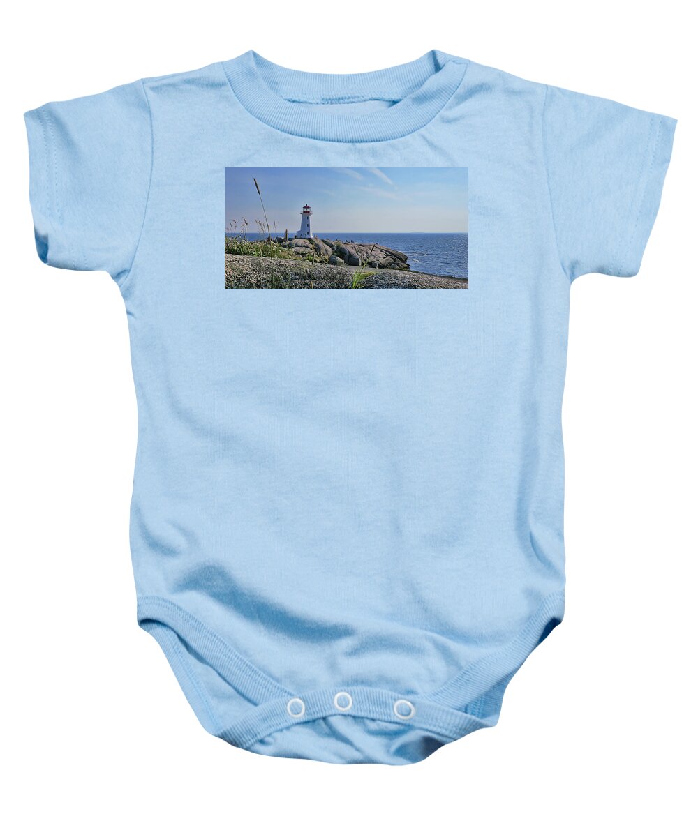 Atlantic Ocean Baby Onesie featuring the photograph Lighthouse Peggy's Cove by Tatiana Travelways