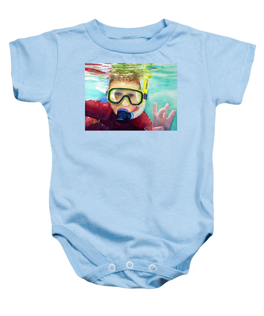 Diver Baby Onesie featuring the painting Little Diver by Sam Sidders