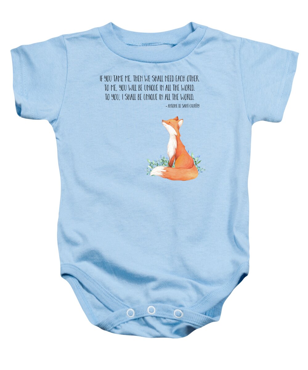 Fox Baby Onesie featuring the painting Little Prince fox quote, text art by Tina Lavoie