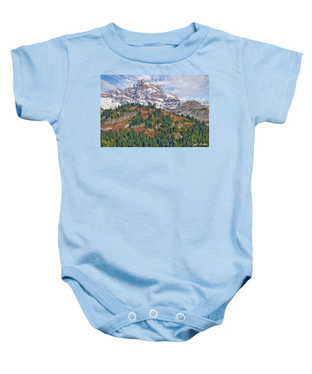 Autumn Baby Onesie featuring the photograph Little Tahoma Peak and Stevens Ridge in the Fall by Jeff Goulden