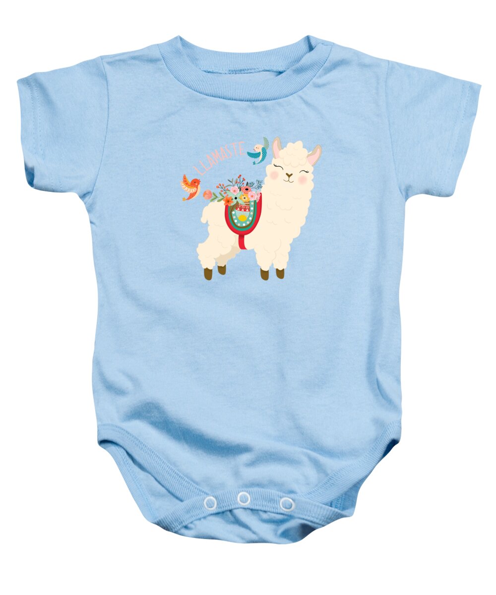 Graphic-design Baby Onesie featuring the painting Llamaste When A Llama Offers You A Respectful Greeting by Little Bunny Sunshine