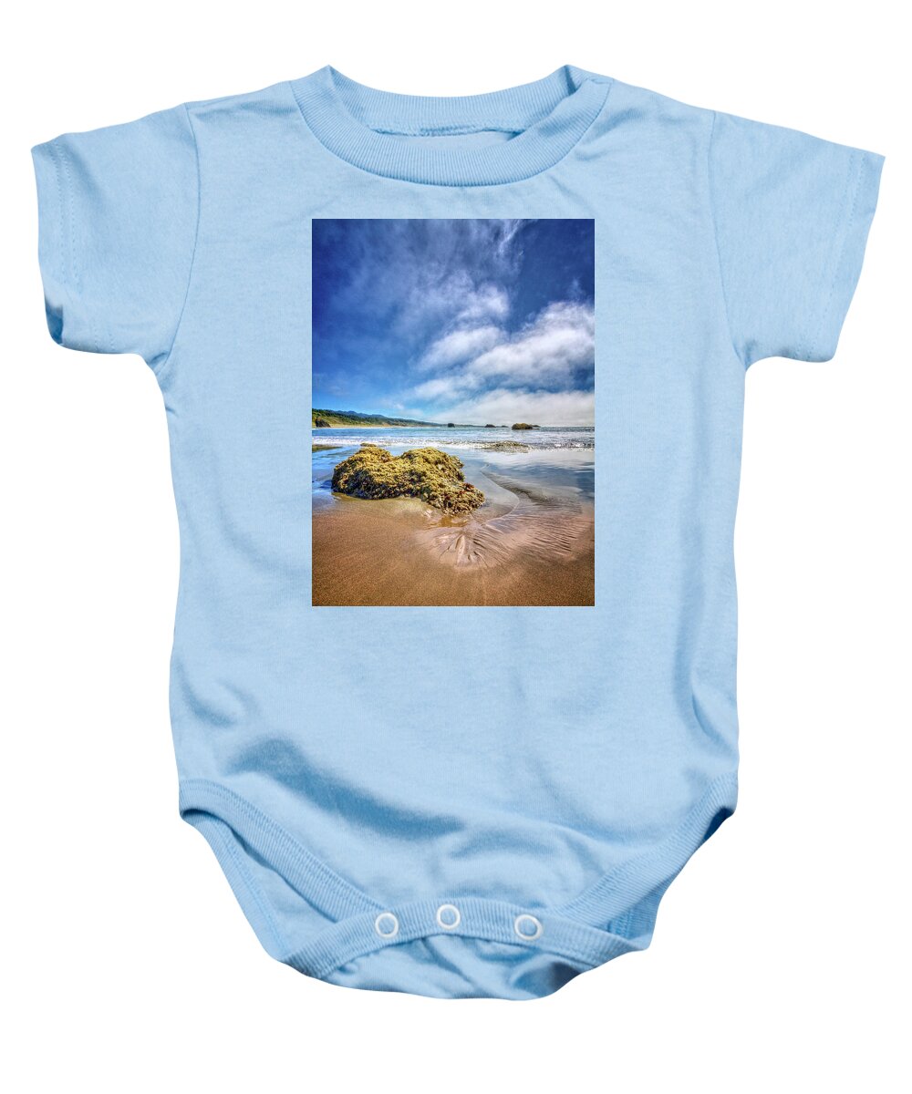 Boats Baby Onesie featuring the photograph Low Tide on the Pacific Coast by Debra and Dave Vanderlaan