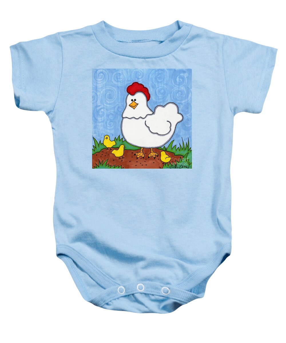Chickens Baby Onesie featuring the painting Mabel and Her Children by Vicki Baun Barry