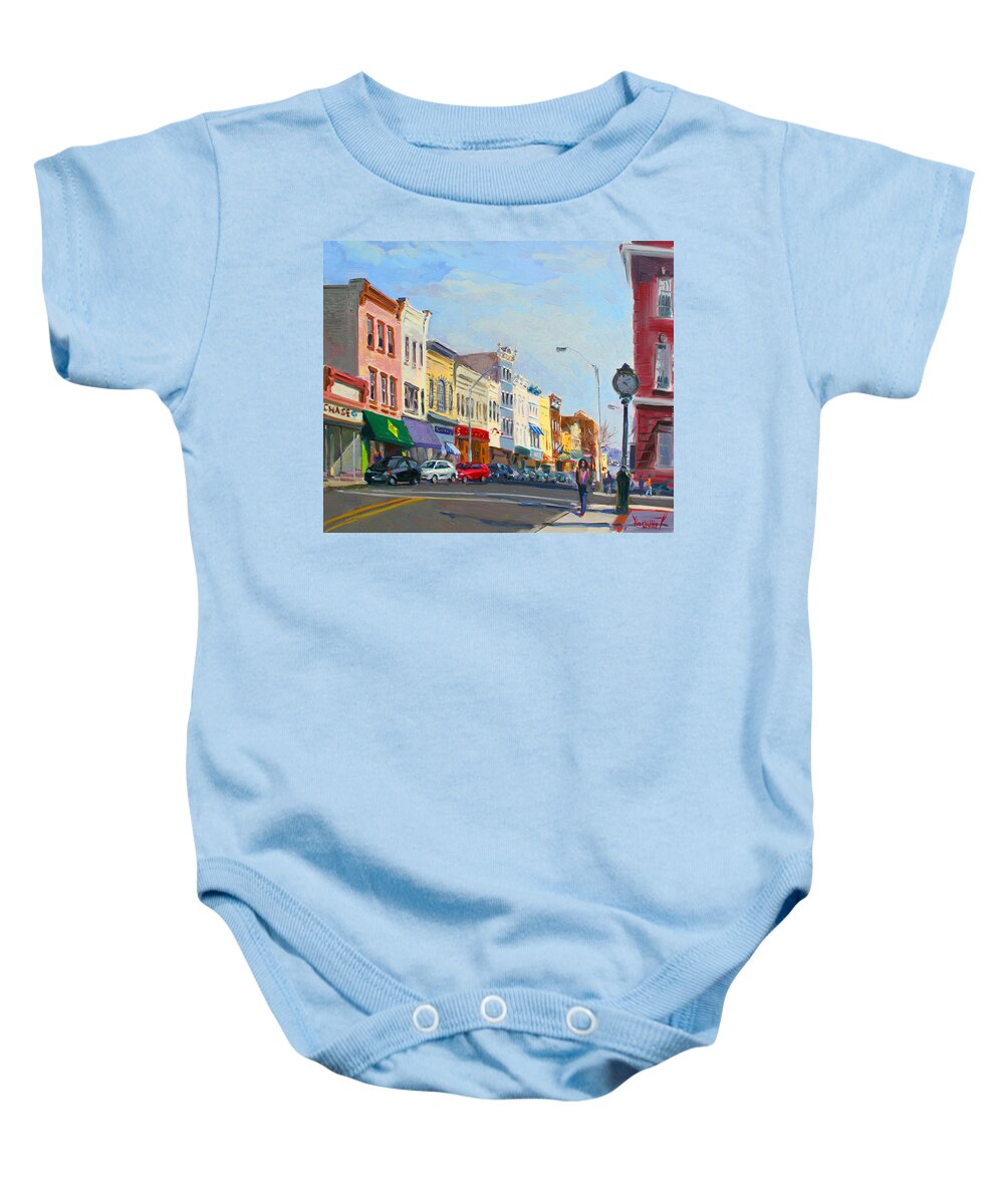 Main Street Baby Onesie featuring the painting Main Street Nayck NY by Ylli Haruni