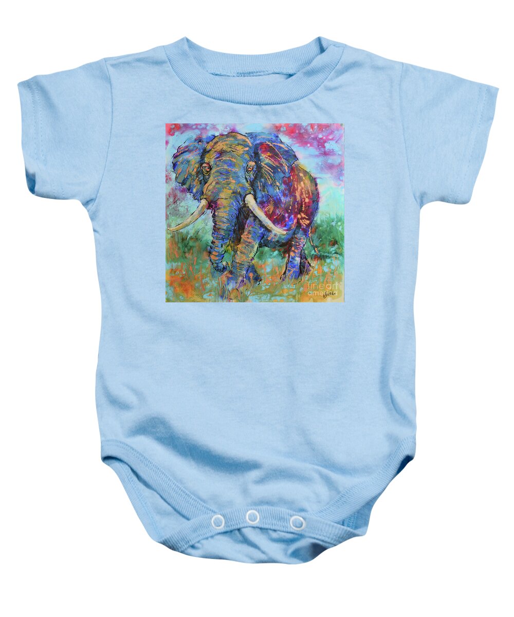 Elephant Baby Onesie featuring the painting Majestic Elephant by Jyotika Shroff