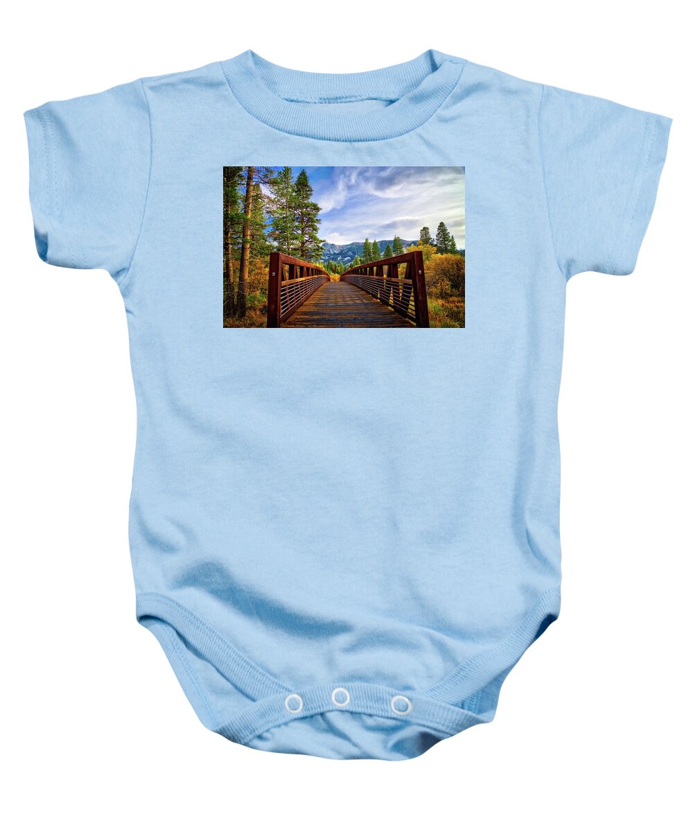 Bridge Baby Onesie featuring the photograph Mammoth Lakes Bridge to Beauty by Lynn Bauer