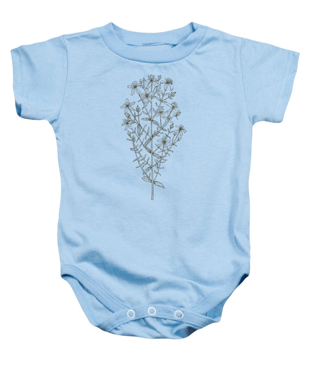 St. John's Wort Baby Onesie featuring the painting Medicinal Herb St John's Wort by Little Bunny Sunshine