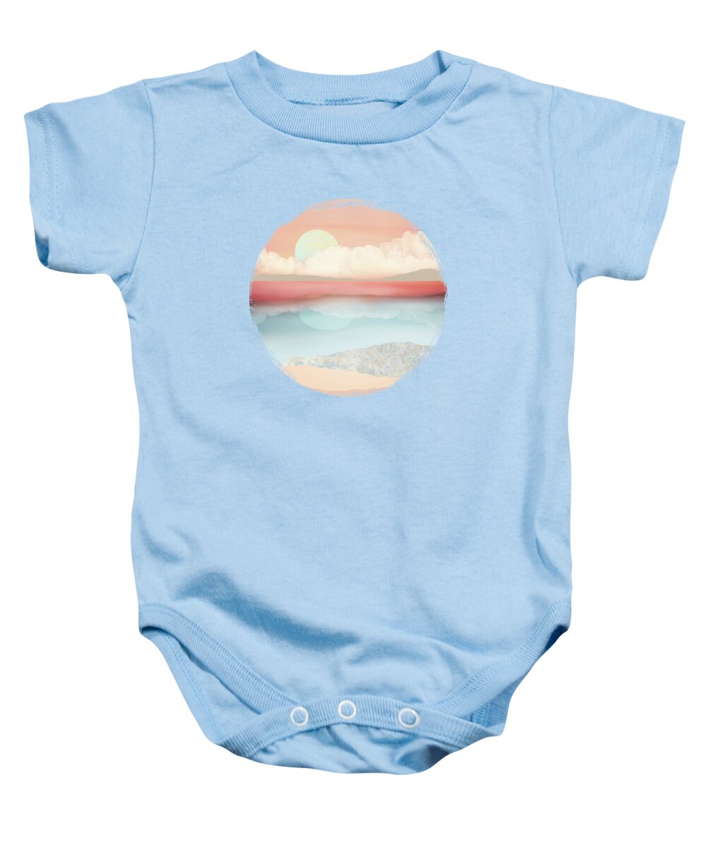 Mint Baby Onesie featuring the digital art Mint Moon Beach by Spacefrog Designs