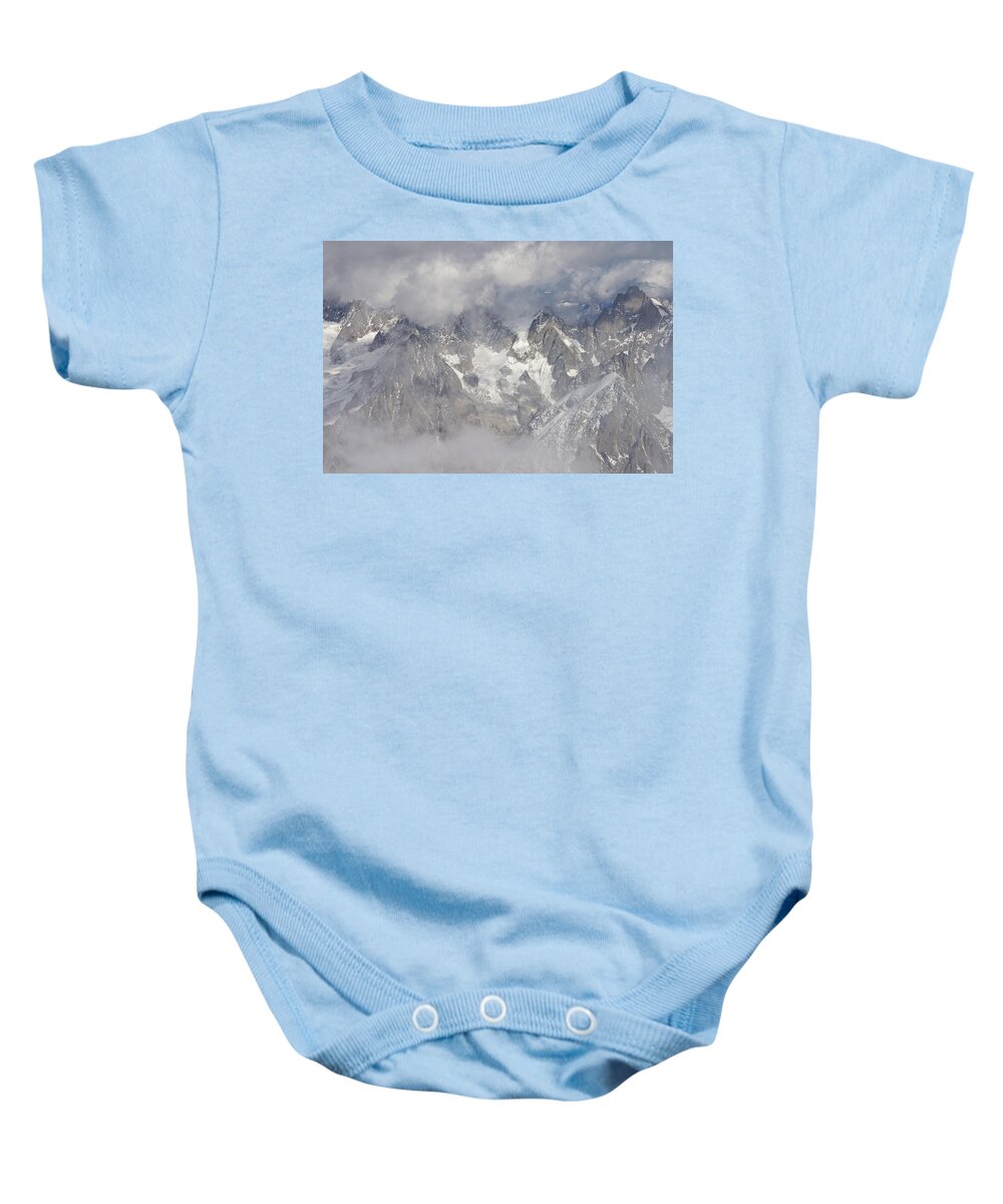 Aiguille Du Midi Baby Onesie featuring the photograph Mist and Clouds at Auiguille Du Midi by Stephen Taylor