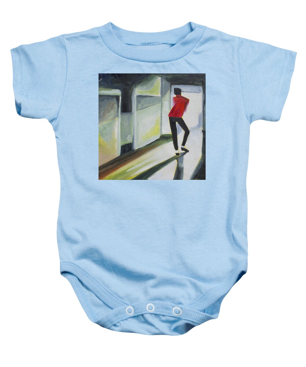 Michael Jackson Baby Onesie featuring the painting Mj one of five number three by Patricia Arroyo