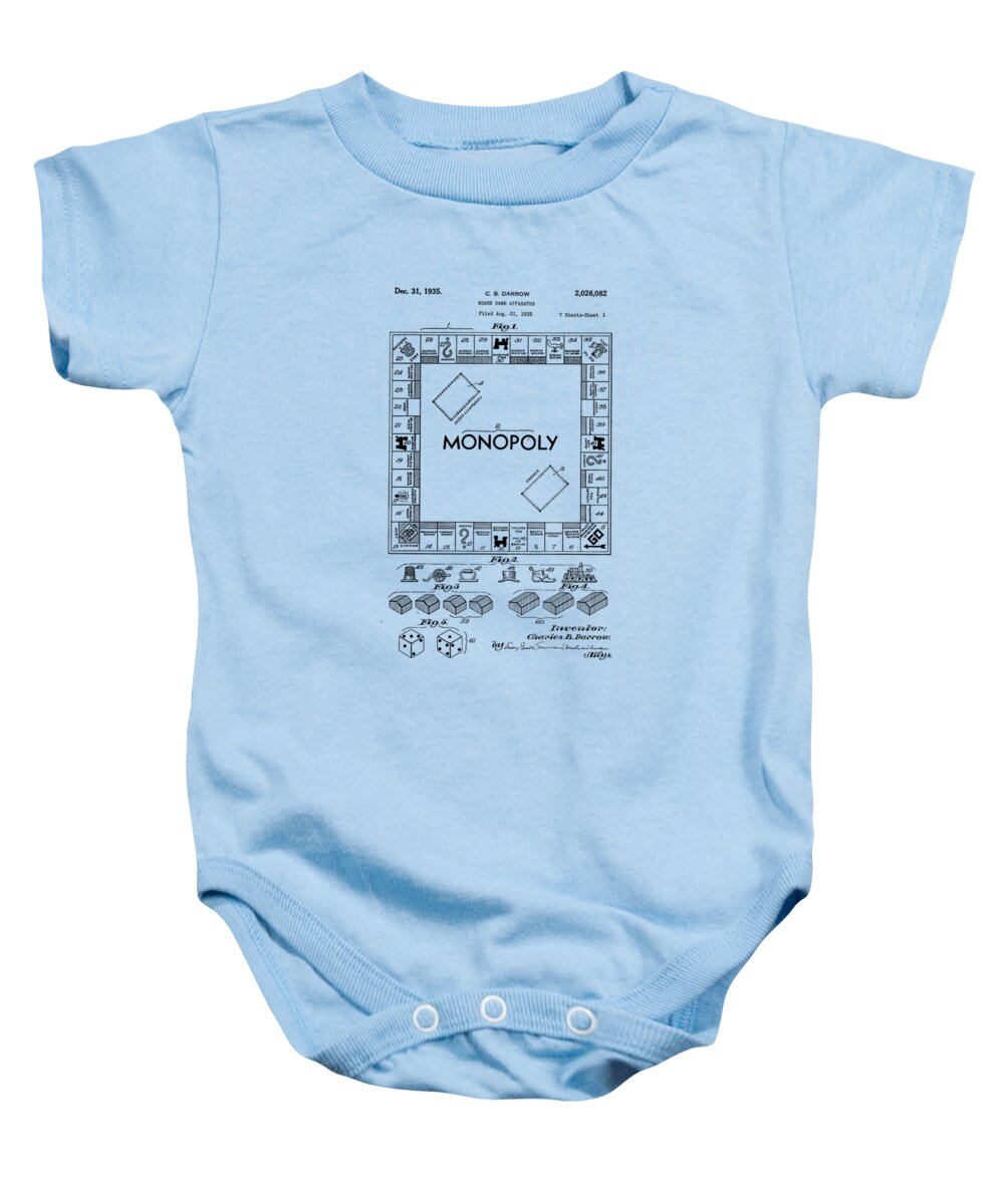 Tee Baby Onesie featuring the drawing Monopoly Original Patent Art Drawing T-shirt by Edward Fielding