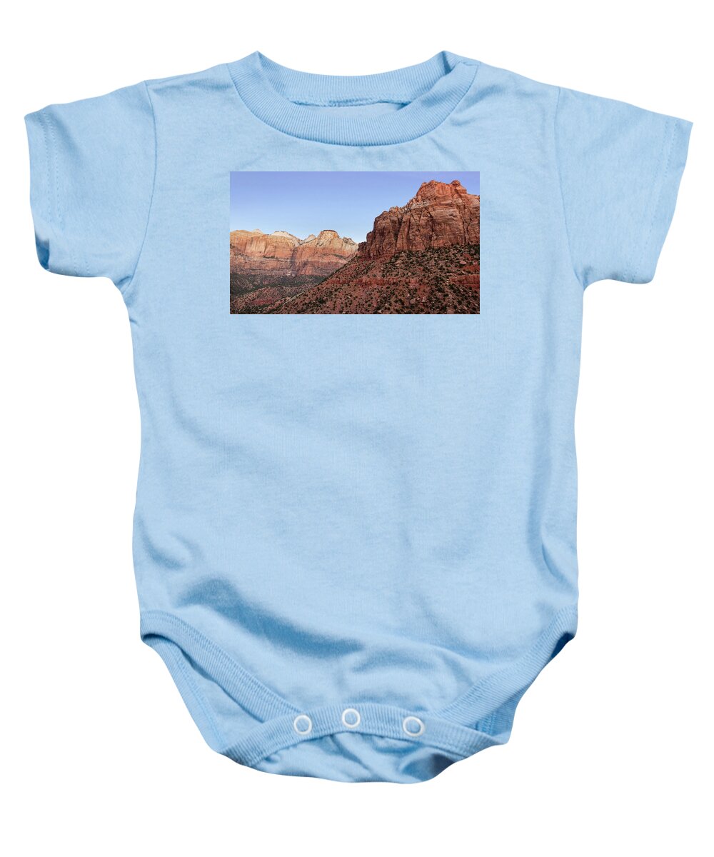 Zion Baby Onesie featuring the photograph Mountain Vista at Zion by James Woody