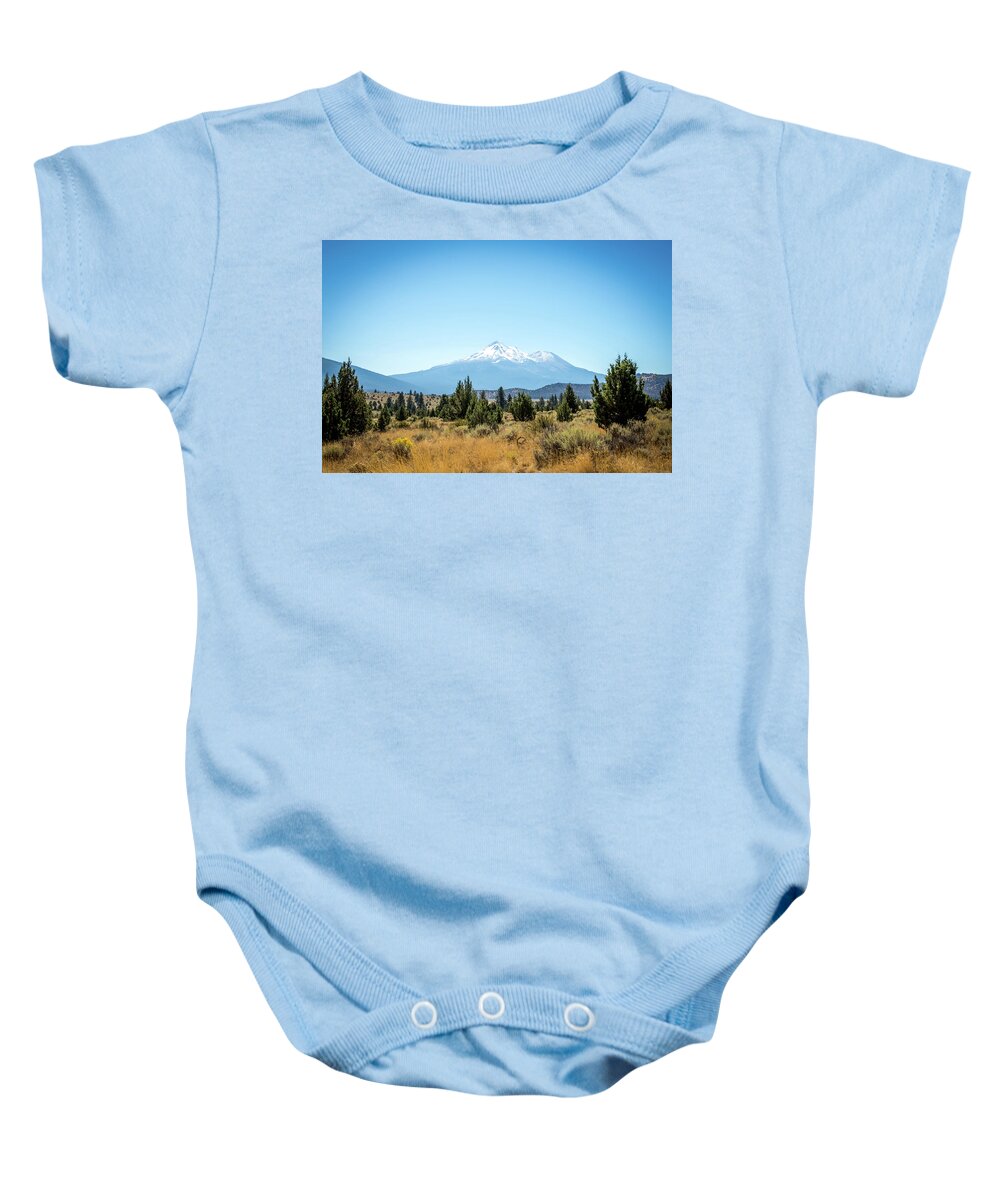 Mt. Shasta Baby Onesie featuring the photograph Mt. Shasta by Aileen Savage